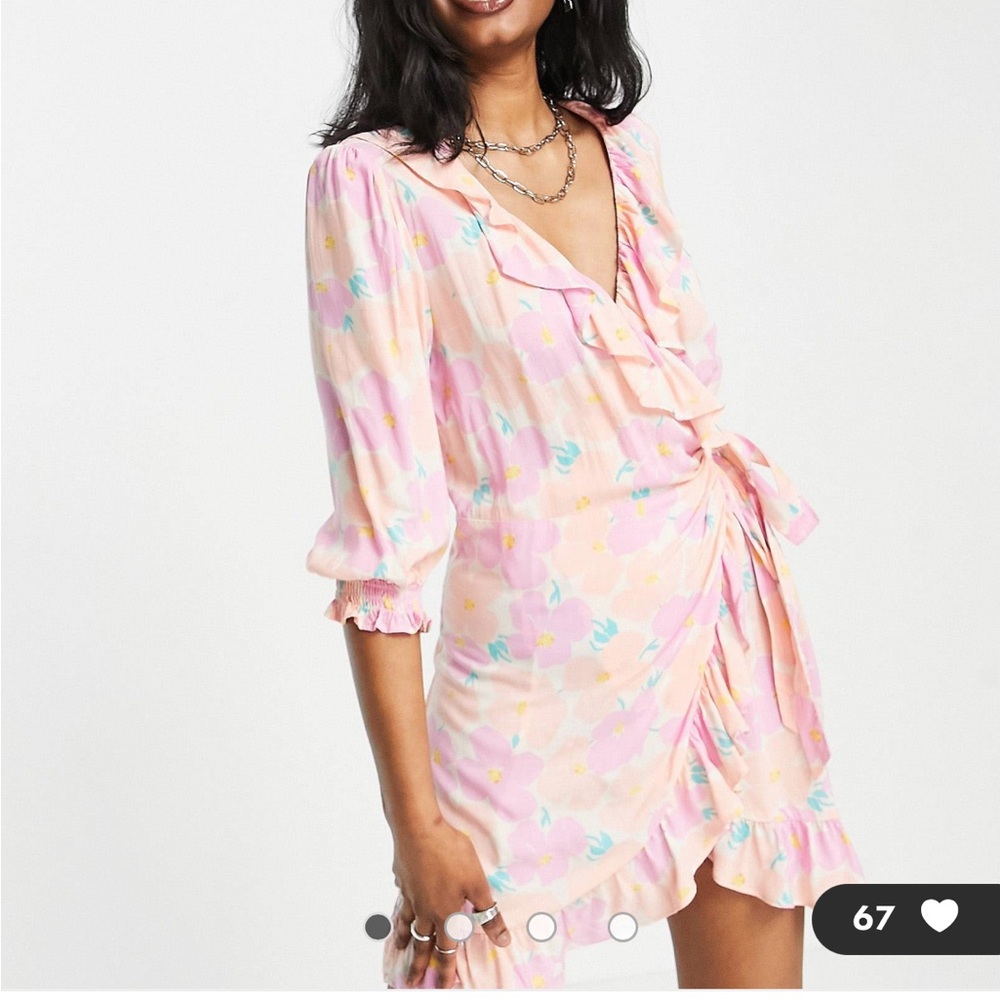 TOPSHOP washed neon floral mini wrap dress
